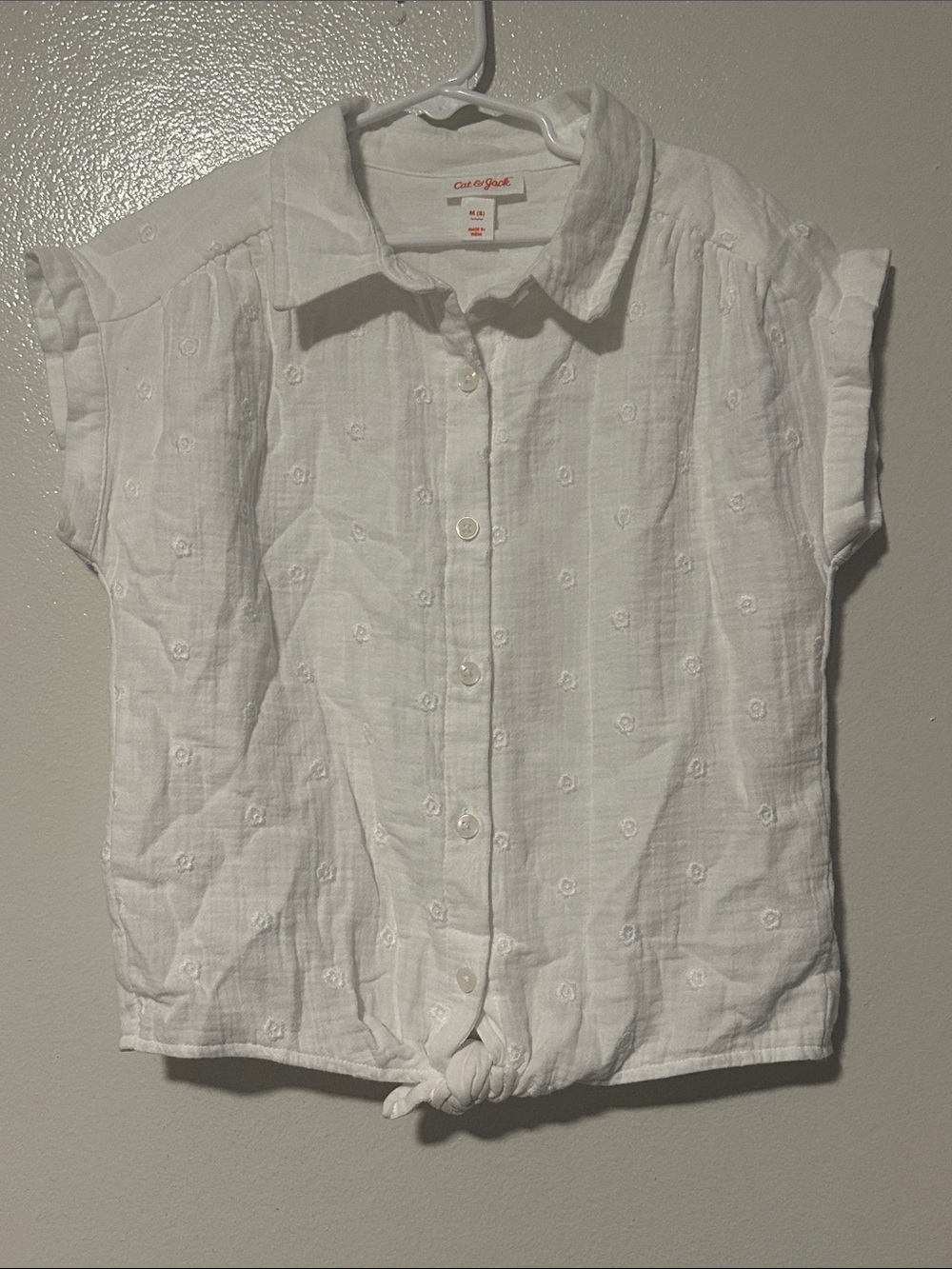 Cat & Jack White Eyelet Tie-Hem Button-Front Shirt